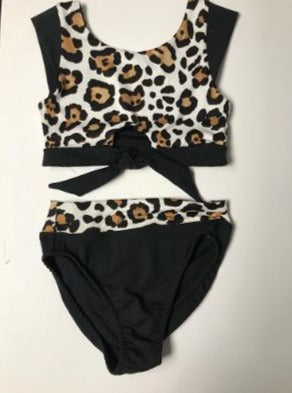 Snow Leopard/Black Cap Sleeve Knot Bikini