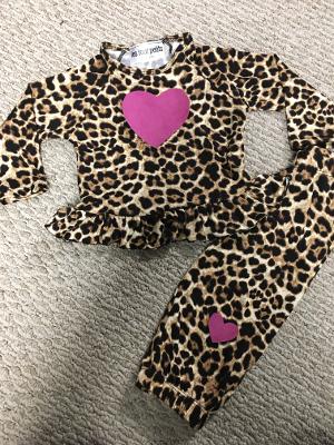 Leopard ruffle top with rose goatskin hearts infant set