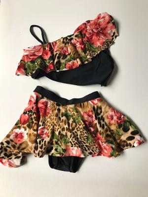 Leopard Rose 1 Shoulder Ruffle Skirt Suit
