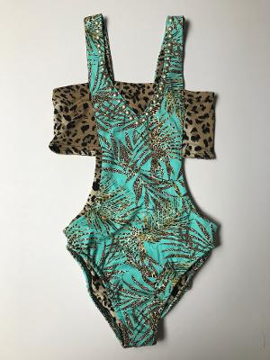 Seafoam Jungle Leopard Bandeau Monokini/ Studs