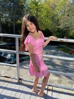 Bubble Pink Honey Comb Ruffle Top/Skirt Set
