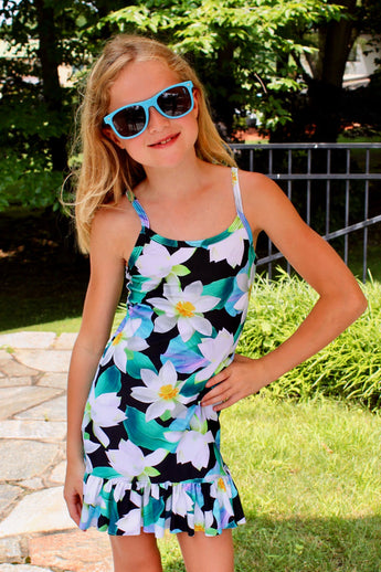 FLORAL GARDEN SLIP RUFFLE DRESS