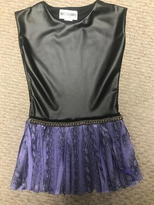 Black Leather/Lavender Chain Cap Sleeve Fringe Dress