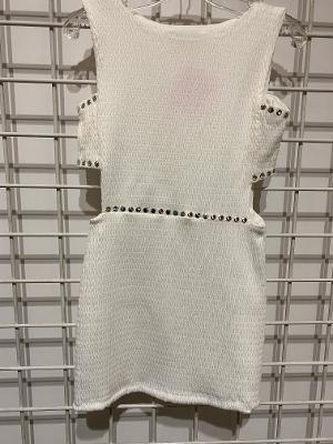 White Smocked Bandage Cut Out Dress Studs