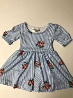 Stripe Rose Bubble Sleeve Infant Dress