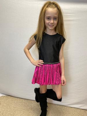 Black Shimmer/Pink Snake Chain Cap Sleeve Fringe