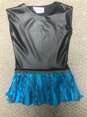 Black Leather/Turq Snake Chain Cap Sleeve Fringe Dress