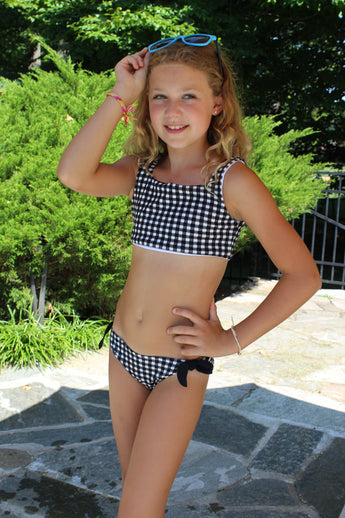 BLACK GINGHAM SQUARE CROP BIKINI TIES