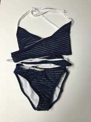 Navy Sheer Stripe Wrapkini