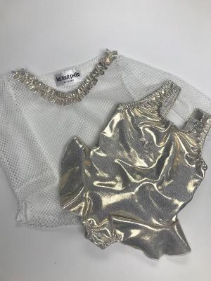 White Gold Infant Ruffle Suit /White Fishnet Cover up Infant Set