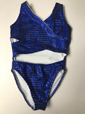 Royal Foil Mesh Criss Cross Front Tanksuit