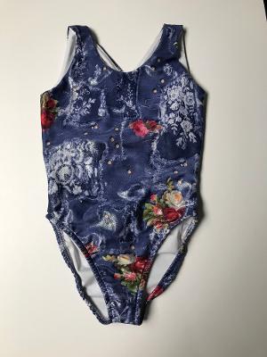 Denim Foil Floral Criss Cross Back Tanksuit