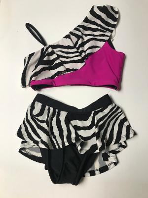 Zebra-Magenta 1 Shoulder Ruffle Skirt Suit
